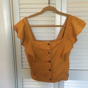 **Mustard yellow ruffle sleeve crop tank